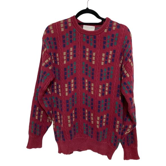 Vintage Red Geometric Print Grandpa Sweater - Size L - Picture 4 of 5